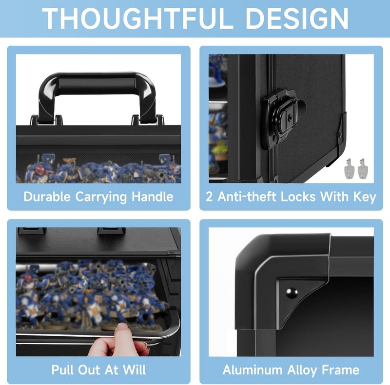 WELIDAY Miniatures Storage Case Miniatures Transport Case Aluminum Alloy Frame with Lock (Medium Size) - Image 4